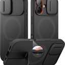 SURITCH for iPhone 17 Case with Camera Control Cover, Camera Slide Cover and Adjustable Kickstand, Compatible with MagSafe, Shockproof Bumper Protective Cases 6.3 Inch, Black