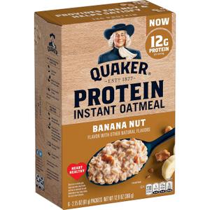 Quaker, Protein Instant Oatmeal, Banana Nut, 12.9 Oz, 6 Count (Pack of 1), Best By: 01/26/26
