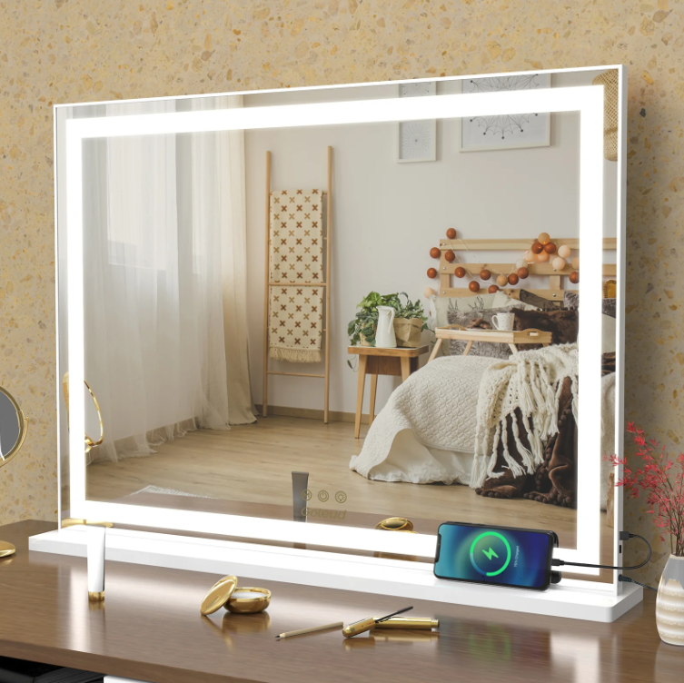 NICESTi Large Vanity Mirror with Lights 31.6'' x 24'', Lighted Makeup Mirror with Dimmable 3 Modes for Dressing Room & Bedroom, Touch Screen Control, Aluminum Frame Silver NICESTi Large Vanity Mirror with Lights 31.6'' x 24'', Lighted Makeup Mirror with Dimmable 3 Modes for Dressing Room & Bedroom, Touch Screen Control, Aluminum Frame Silver