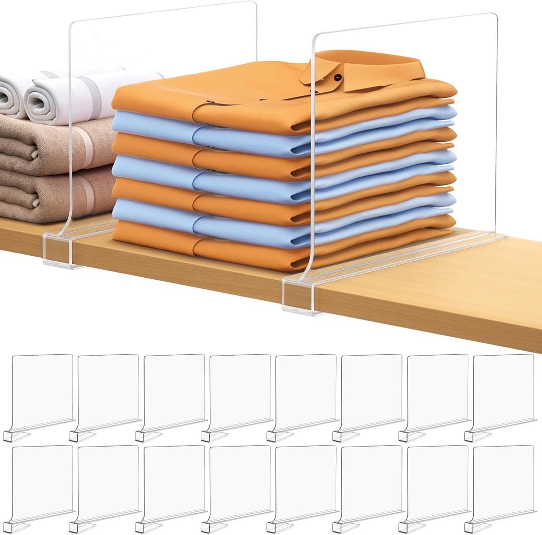 Aolloa 16 PCS Shelf Dividers for Closet Organization Acrylic Clear Closet Shelf Divider for Wooden Shelving Suitable for Wooden or Vertical Shelves Or Bedroom, Kitchen and Office