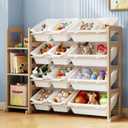 Toy Storage Organizer - Toy Organizers and Storage with Bookshelf, Toy Storage Shelf with 3 Shelves and 12 Storage Bins, Kids Bookshelf and Toy Storage for Kids Room, Playroom, Bedroom, Nursery, White, 42.2 Inches X 11 Inches X 31.5 Inches