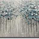 Yotree Paintings - 24x48 Inch 3D Oil Paintings on Canvas Blue Forest Heavy Texture Acrylic Painting Wall Art Wall Decoration Wood Inside Framed Hanging Ready to Hang