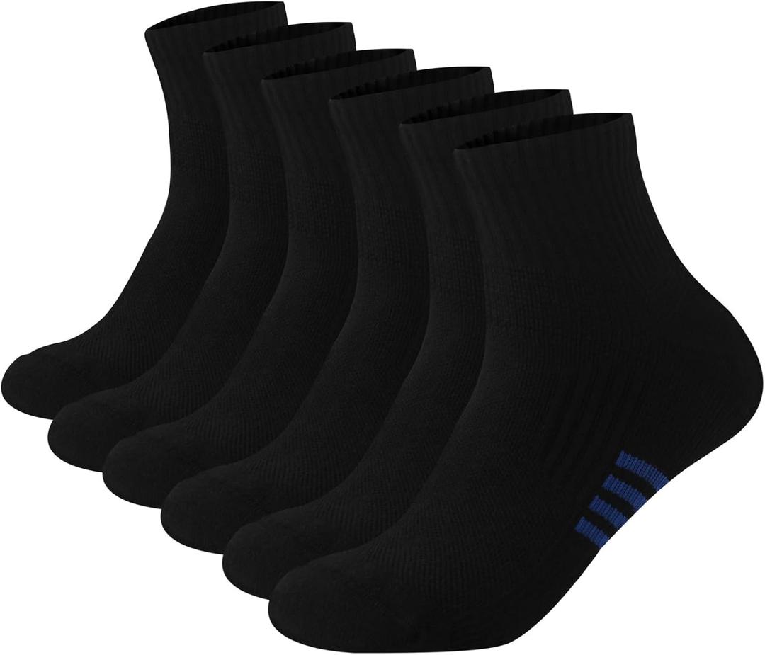 Wildarms Men's 6 Pack Running Socks - Arch Support & Breathable, Moisture-Wicking Cotton Socks for Sports & Outdoor (10-13, Black)