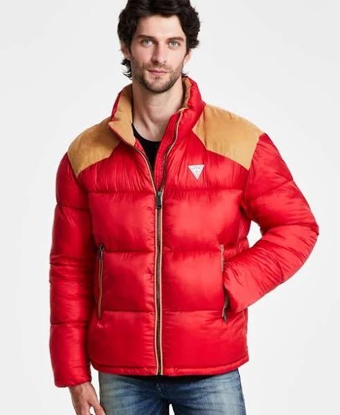 GUESS Men's Larry Fabric Block Puffer Jacket, L Size