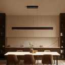 39" Wood Linear Pendant Light, 24W LED Hanging Pendant Light, Dimmable Kitchen Island Lighting with Remote, Adjustable Linear Chandelier for Dining Room, Kitchen Island, Bar, Office-Walnut, 39in