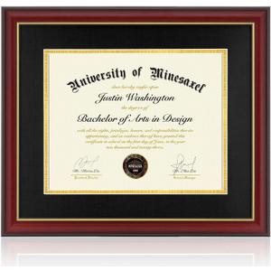 15x18 Diploma Frames with 11x14 Black Mat Display Documents 11 x 14 or 15 x 18 without Mat, 14x11 Cherry Red Frame for Wall Mounting