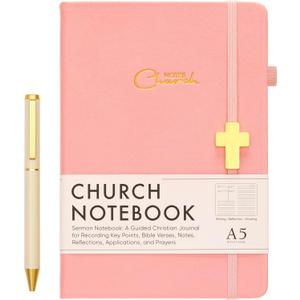 Sermon Notes Notebook with Pen & Gift Box, Guided Church Bible Journal for Christians, A5 Leather with Gold Cross | 240 Thick Pages for Study, Reflections & Prayer Notes, Pastor Gifts