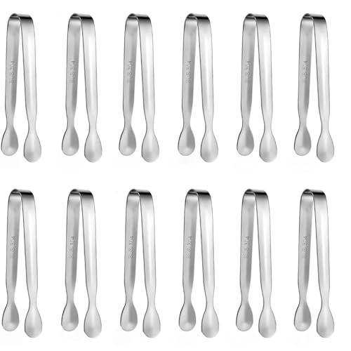 Keiwhsly 12Pcs 4.3Inch Mini Sugar Cube Tongs, 304 Stainless Steel Small Serving Tongs for Charcuterie Board, Appetizer Platters, Self-Serve Setups, Tea Party Catering, Coffee, Desserts(Silver)