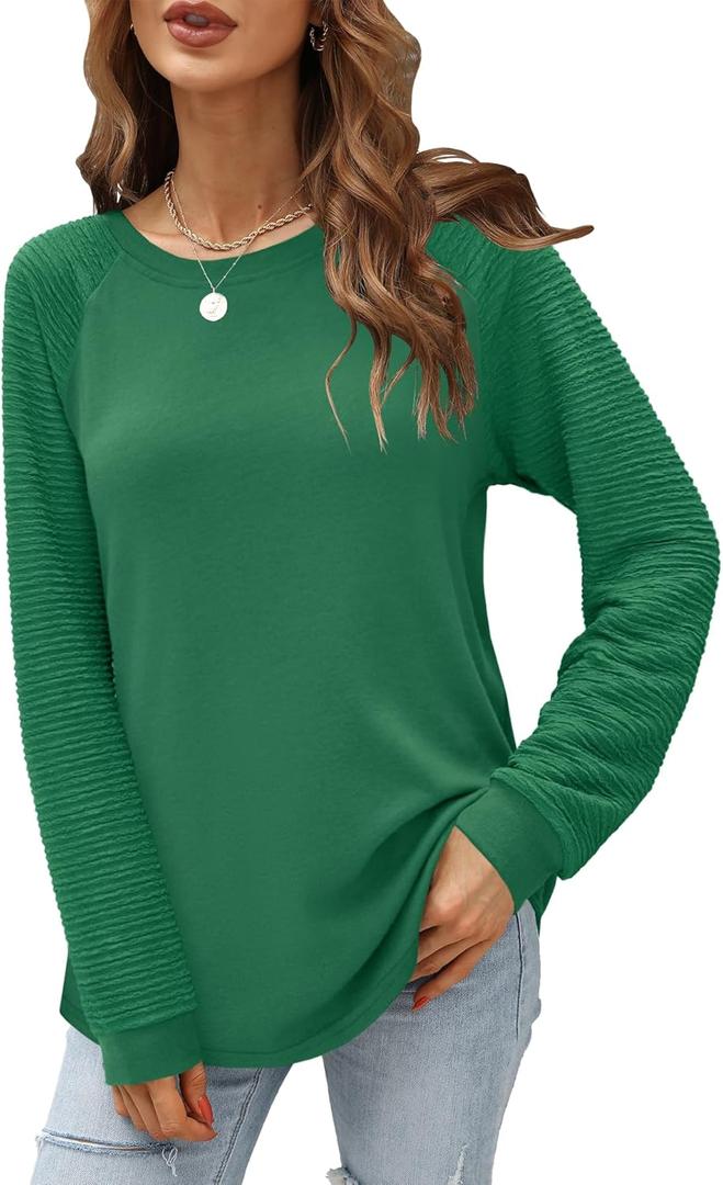 Aifer Womens Long Sleeve Shirts Crew Neck Casual Tops Fashion Loose Fit Trendy Tunic Outfits Clothes (M)