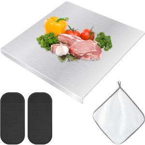 Stainless Steel Cutting Boards with Counter Lip for Kitchen, Metal Chopping Board over Sink with for Countertop Cutting Meat, Fruits, Vegetables, with Silicone Mat and Rag (SIZE:30x30cm/12x12inch)