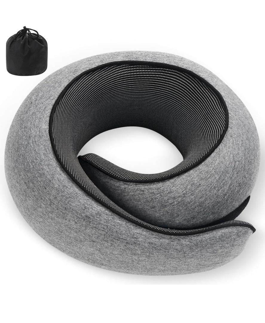 Neck Pillow, Travel Pillow uses Memory Foam to Support Neck Comfort, Ideal Companion for Airplane and car Travel, Compact, Convenient, and Versatile Airplane Sleep Pillow(Gray)