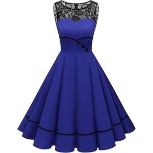 Bbonlinedress Women's 50s Vintage Floral Lace Retro Rockabilly Sleeveless Round Neck Cocktail Party Swing Dress, Size XL