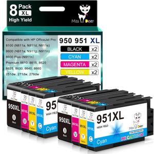 Miss Deer 950 951 Ink Cartridges Combo Pack, Compatible Ink Cartridges Replacement for HP 950 951XL,Work for HP Officejet Pro 8610 8600 8620 8630 8640 8100 8615 251dw 271dw 276dw