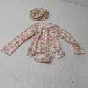 Infant Baby Girl Swimsuit Long Sleeve Zipper One Piece Bathing Suit with Sun Hat Swimwear Toddler Girl Rash Guard 3-4 Y