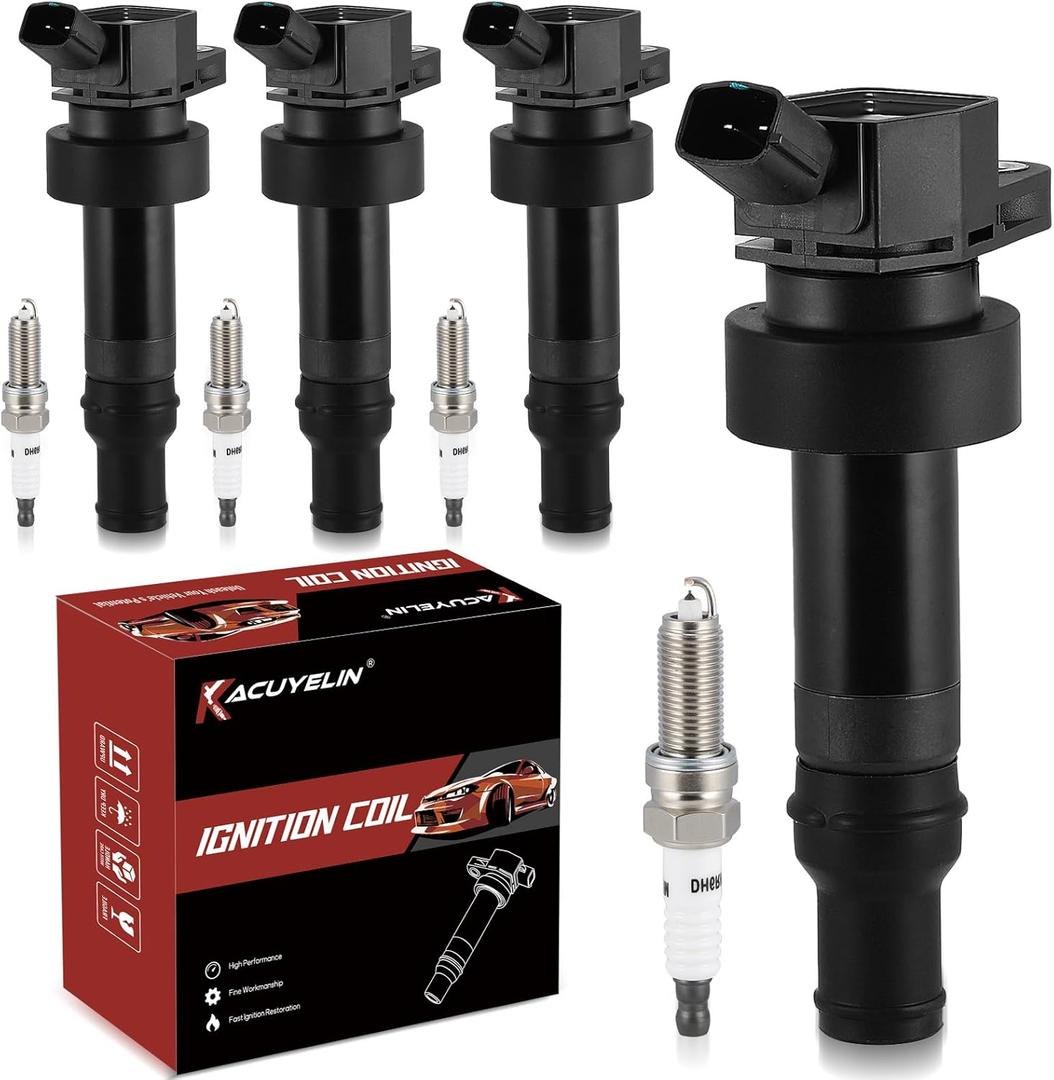 UF652 Ignition Coil Pack & Iridium Spark Plugs Compatible with Hyundai Accent Veloster Kia Rio Soul 1.6L L4 2012-2019 UF652 Coil Pack Sets of 4