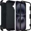 for Defender iPhone 16 Case with Clip,for Holster iPhone 16 Case with Kickstand,for Heavy Duty iPhone16 Phone Case Rugged 2 Layers of Sturdy,Anti-Drop for Phone Case iPhone16Case Protective(Black)