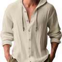 Guayabera Shirts for Men Long Sleeve Linen Shirts for Men White Casual Button Down Shirt Men in Beach Summer (White, XXL)