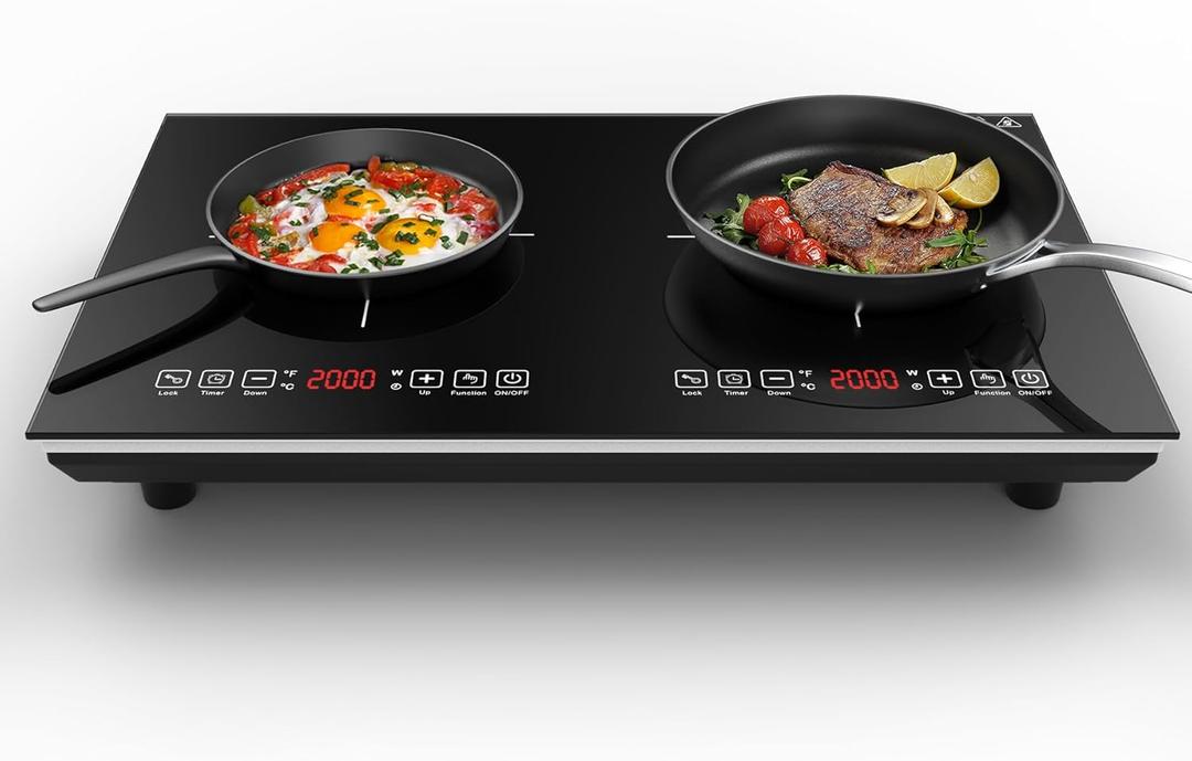 VBGK Double Induction Cooktop,110V 4000W Electric burner,2 burner Hot Plate LED Sensor Touch Energy-Saving induction stove top with Child Safety Lock & Timer 2 burner induction cooktop