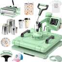 Slendor 8 in 1 Heat Press Machine 15x15 inch 360-Degree Swing Away Digital T Shirt Pressing Machine Multifunction Heat Transfer Sublimation Combo for T Shirts Mugs Hat Plate Cap, Green