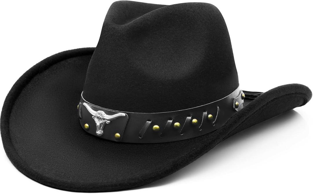 WQWOVRVO Cowboy Hat,Cowgirl Hat,Cowboy Hats for Women Men Western Cowgirl Hats White/Black (Black), One Size