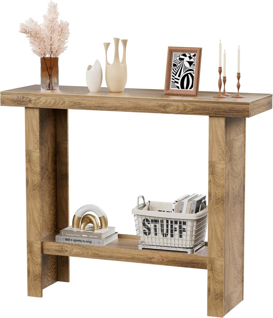 Farmhouse Wood Entryway Table Narrow Console Tables with Storage Behind The Couch Sofa, Entrance Side Table with Shelves for Hallway, Living Room, Foyer, Rustic, 42 Inches X 14 Inches X 35 Inches