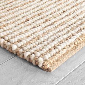 FRELISH DECOR Wool and Jute Premium Handwoven Chunky Stripes Rug - Contemporary Area Rug for Living Room Bedroom (6' x 9' - Natural Ivory)