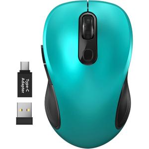 WisFox 2.4G Wireless Mouse for Laptop, Ergonomic Computer Mouse with USB Receiver and Type-C Adapter, 3 Adjustable Levels, 6 Button Cordless Wireless Mice for Windows Mac PC Notebook (Green)