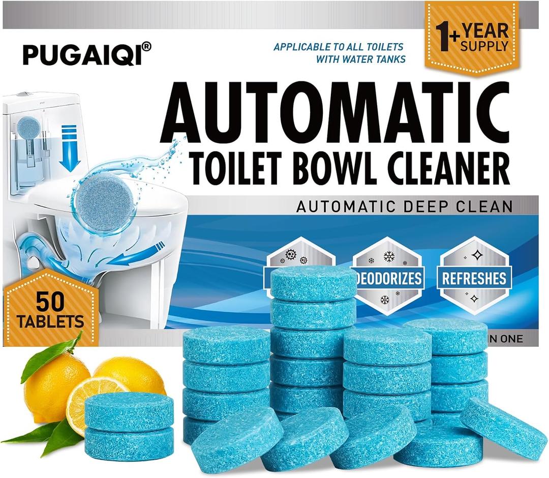 Toilet Bowl Cleaner Tablets Blue Toilet Tank Cleaners, Septic-Safe Hard Water Stain Remove, Automatic Toilet Cleaning & Deodorizer Effervescent Stain & Odor Remover Bathroom Fresh Scent 50 Tabs LLL