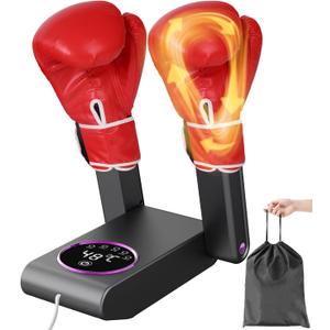 Boxing Glove Dryer with Smart Display& Storage Bag, Portable Glove Dryer& Moisture Remover, Constant Temperature Punching Gloves Dryer with Adjustable Heat& Timer for Home Gym(Black)