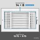 HVAC Premium 14''w X 8''h 3-Way AIR Supply Grille - Vent Cover & Diffuser - Flat Stamped Face - White [Outer Dimensions: 15.75''w X 9.75''h]