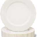 Juvale Disposable Plastic Dinner Plates - Cream Disposable Dinnerware for Weddings & Bridal Showers - Vintage Plastic Dinner Plates for Weddings & Parties - 10 in, Pack of 25, Cream