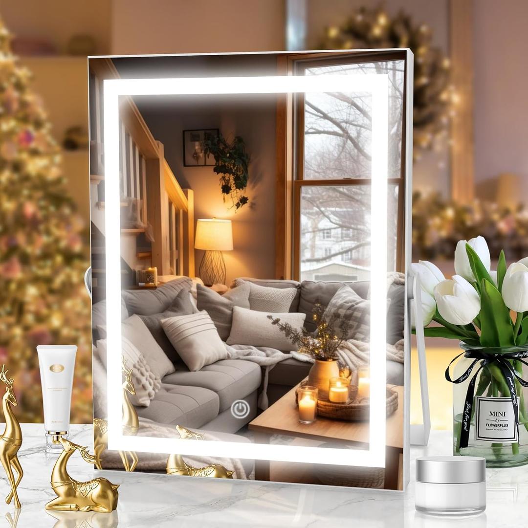 Vanity Mirror with Lights, 11" x 14" LED Makeup Mirror with Smart Touch 3 Colors Dimmable, 360 Rotation, Square Corner