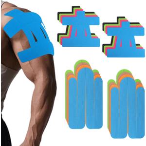 lasuroa 16 Pcs Shoulder Support Tape, Waterproof & Breathable Precut Kinesiology Kinetic Tape Elastic Athletic Sticker for Muscle Shoulder Support Sports & Physical Relaxation