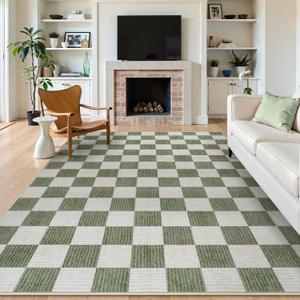 LIVEBOX 8x10 Area Rugs for Living Room, Checkered Non-Slip Washable Rugs, Farmhouse Neutral Classic Geometric Large Boys Area Rug for Bedroom, Carpet for Living Dining Room Office(Sage Green,8'x10')