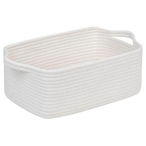 CubesLand Cute and Durable Small Cotton Rope Basket for Organizing, Woven Closet Storage Bin,Shelves Closet Storage Basket, Bathroom Storage Organizer Bin, Nursery Toy Basket Bin, White Basket (14''x10''x5'')