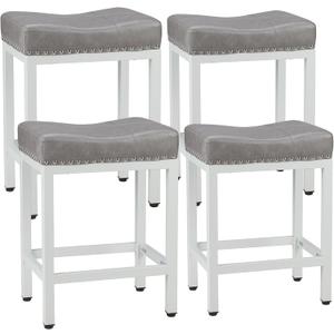 Sweetcrispy Bar Stools Set of 4, 24 Inch Counter Height Stools, PU Leather Upholstered Bar Chairs with Footrest, Modern Bar Stools for Kitchen Island, Dining, Living Room, Grey