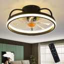 Flush Mount Ceiling Fans with Lights and Remote ControlModern Enclosed Bladeless,15'' Low Profile Ceiling Fan with Stepless Dimming Lighting Fixture for Bedroom KitchenBlack