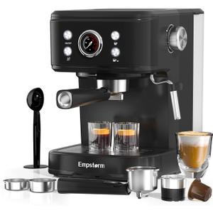 Espresso Machine with Milk Frother, Coffee Machine Coffee Powder/Nespresso Capsules, Espresso Machines with Thermometer