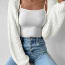 Women's Long Sleeve Open Front Knitted Crop Cardigan Drop Shoulder Knit Bolero Shrug Sweater (White)