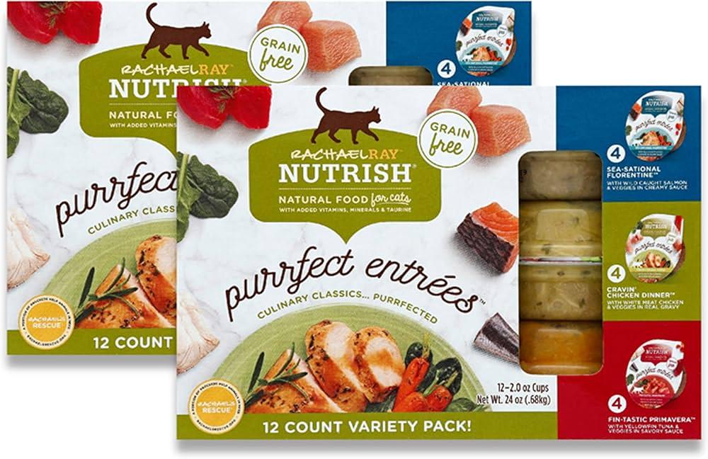 Rachael Ray Nutrish Purrfect Entrees Natural Wet Cat Food, Wild Caught Salmon, 2 Ounce Cup (Pack of 12), Grain Free Variety Pack Exp. 05/26/2026