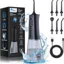 MOCEL Water Dental Flosser OLED Display Cordless Teeth Cleaning MOCEL 5 Modes Oral Irrigator 300ML Portable and USB C Rechargeable IPX7 Waterproof Floss Teeth Pick (Black)