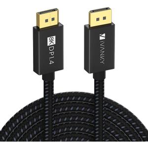 IVANKY DisplayPort Cable 1.4, 8K DP Cable 15ft [8K@60Hz, 4K@144Hz, 1080P@240Hz], Support HBR3, 32.4Gbps, HDCP 2.2, HDR, Compatible for Gaming Monitor, TV, PC, Laptop and More