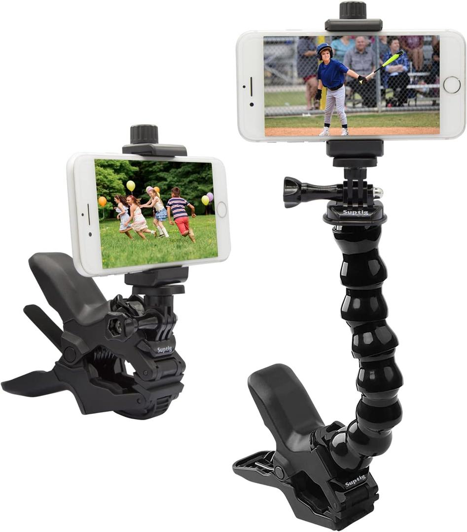 Suptig Phone Holder Desk Gooseneck Mount, Cell Phone Clamp Clip for Pole, Mount Stand, Compatible for iPhone 16 Plus iPhone 15 Pro 14 Plus Xs Max XR X 8 7 6 6s Plus and Other 4-7'' Device