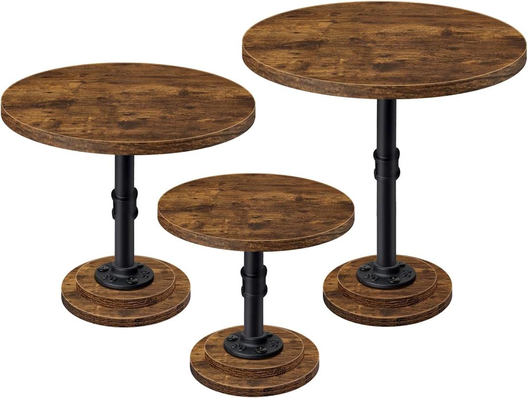 Cake Stand Rustic Industrial Wood Round Cupcake Stands Cake Stand Set of 3 Dessert Table Display Set Serving Tray Decoration for Birthday Celebration Party Baby Shower