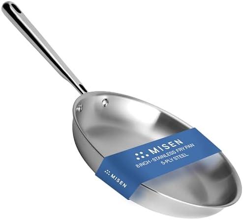 Misen 5-Ply Stainless Steel 8" Frying Pan - Professional Cookware for Induction, Gas and Electric - Dishwasher Safe, Oven Safe to 800°F - Durable, Versatile, Even Heating