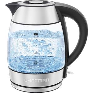 Chefman Electric Kettle 1500W, 1.8L Hot Water Boiler, Removable Lid for Easy Cleaning, LED Indicators, Auto Shutoff & Boil-Dry Protection, Borosilicate Glass Electric Tea Kettle Stainless Steel