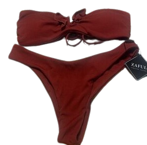 ZAFUL Women's Bandeau Bikini O Ring Strapless Tie Back High Cut Two Piece Swimsuit Bathing Suits,S