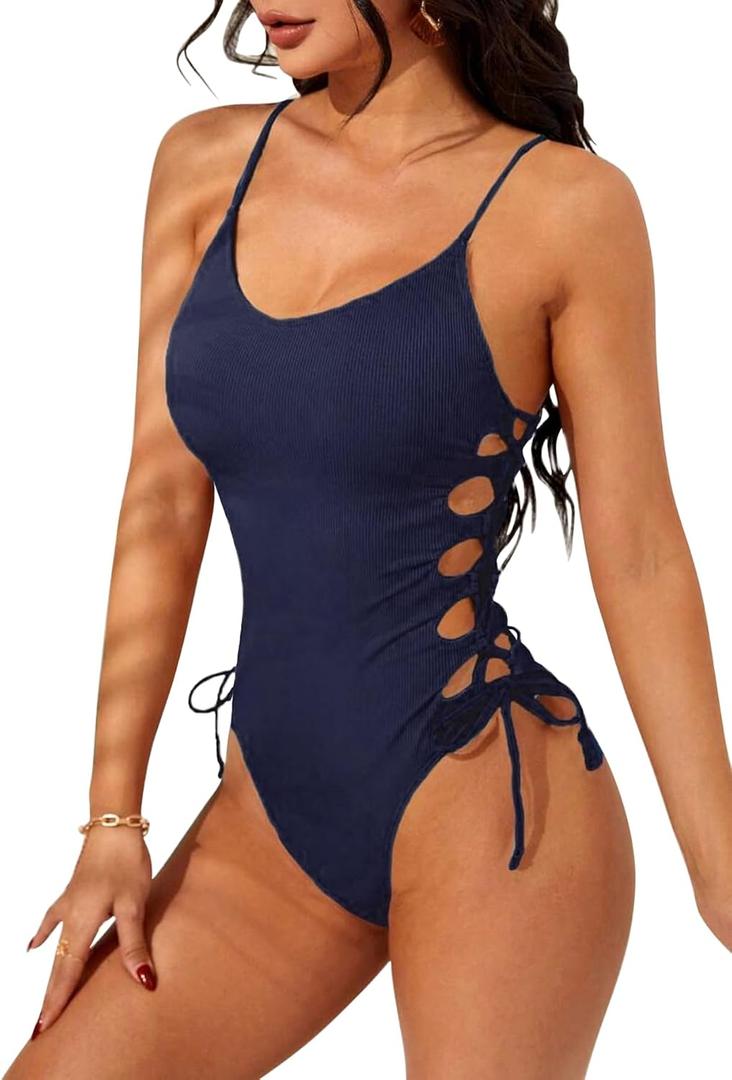 Narecte One Piece Swimsuit Women Bathing Suit Sexy High Cut Women's One-Piece Swimsuits Monokini One Piece Bathing Suit (Blue, M)