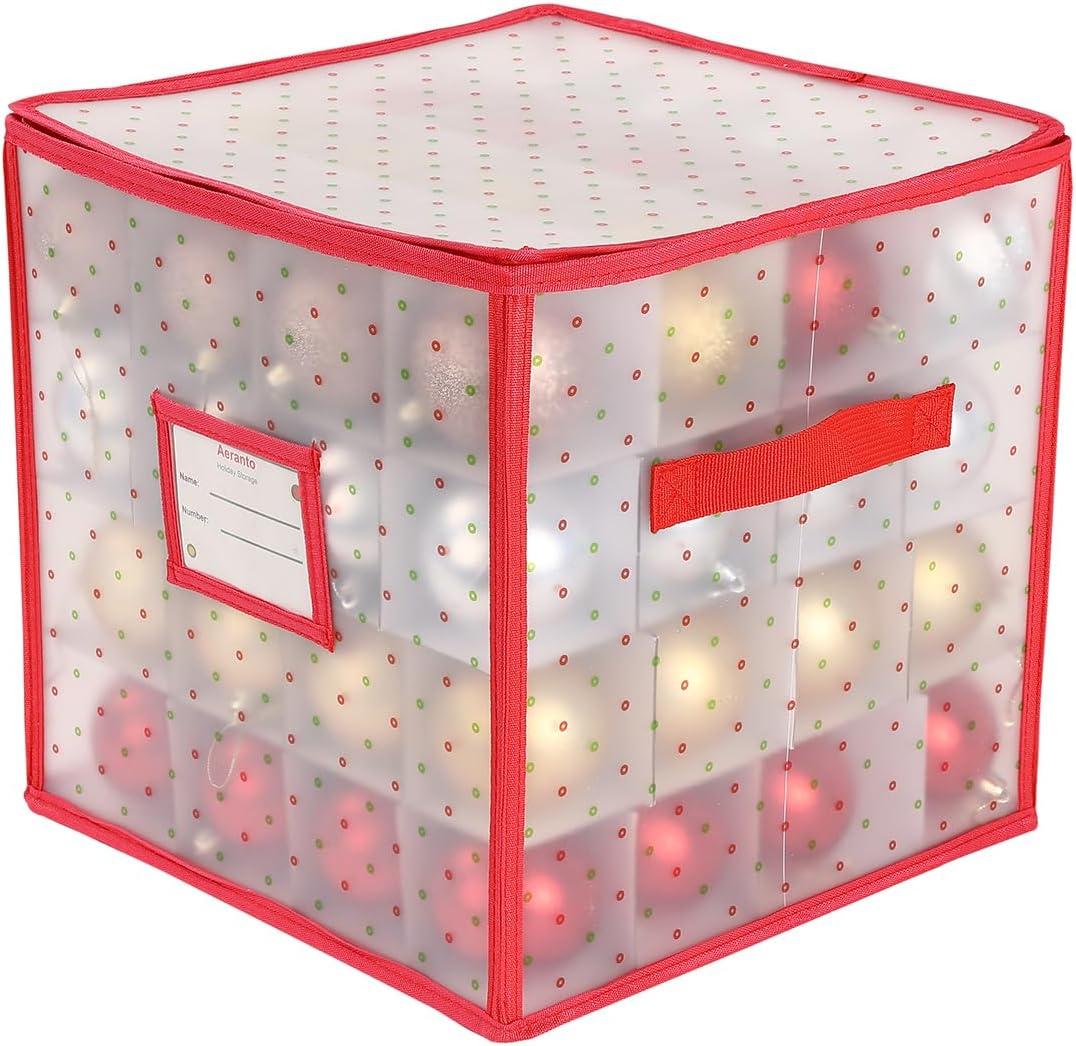 Sattiyrch Plastic Christmas Ornament Storage Box with Trays,Zippered Closure - Store up to 64 of the 3-inch Standard Christmas Ornaments, Xmas Ornaments Storage with Dividers & Two Handles,64pcs