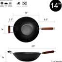 21st & Main Light weight Cast Iron Wok, Stir Fry Pan, Wooden Handle, 14 Inch, chefs pan, pre-seasoned nonstick, commercial and household, for Chinese Japanese and others Cooking
